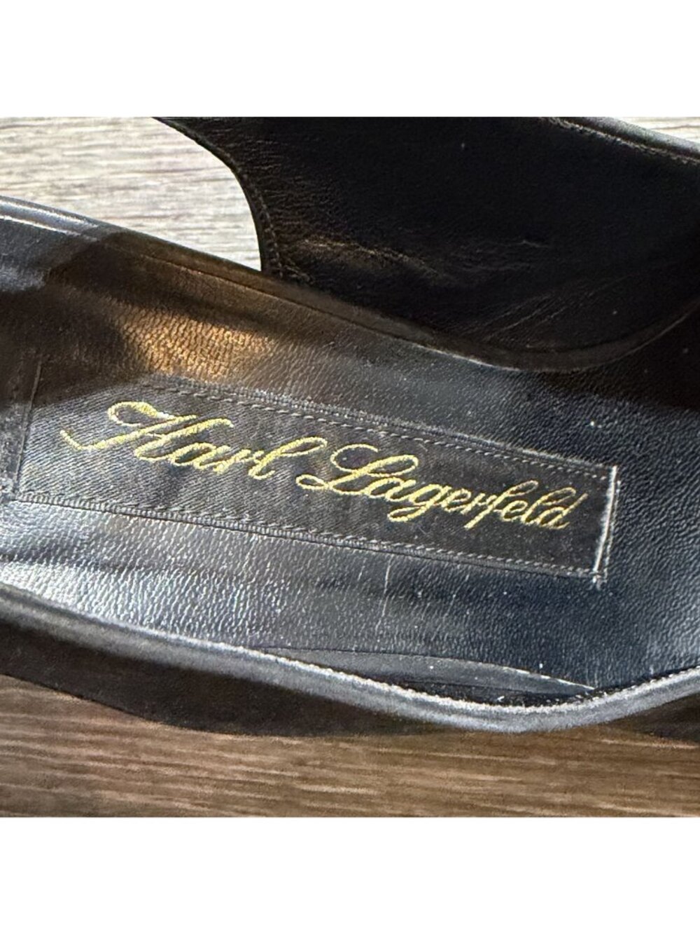 Karl Lagerfeld Suede Slingback Platform Heels 7M Black Almond Toe France VTG Y2K - Picture 5 of 13